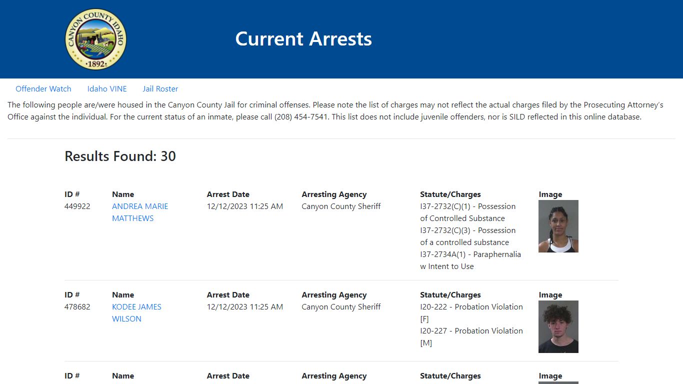 Current Arrests